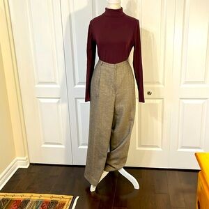 Talbots Burgundy Turtleneck with Taupe Wide-Leg Trousers